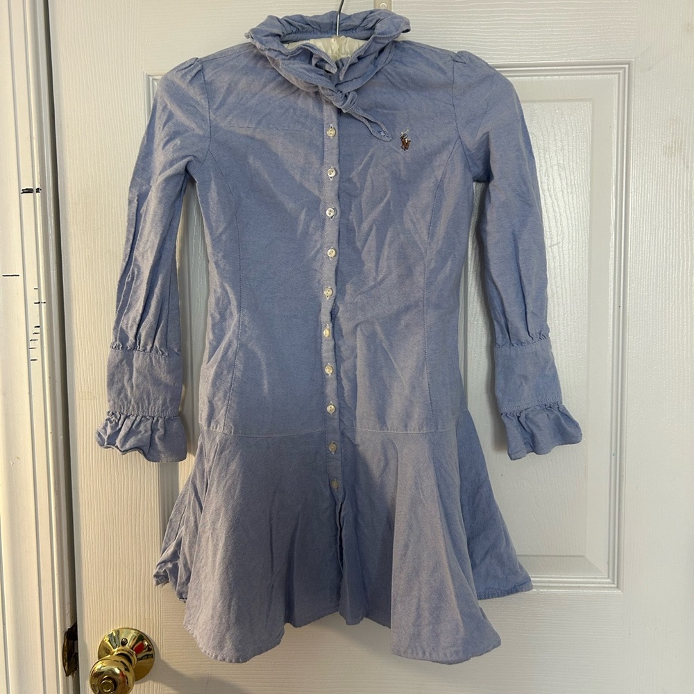 Ralph Lauren Girls' Light Blue Long-Sleeve Polo Dress